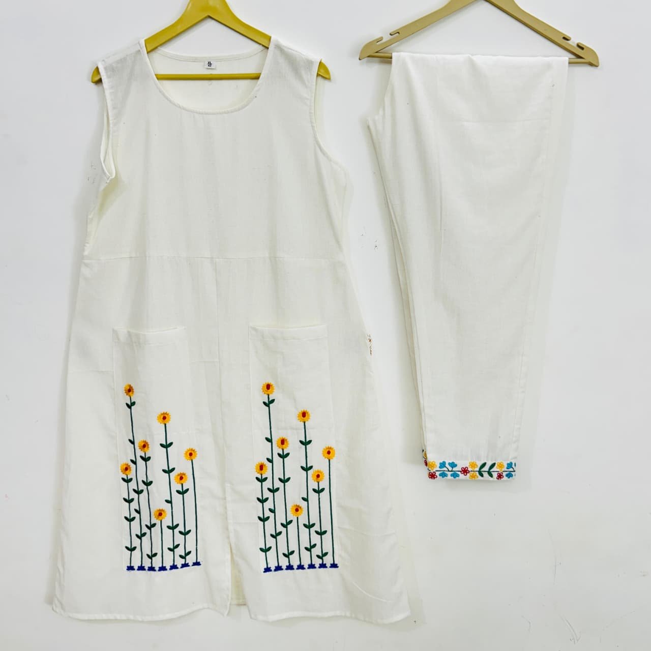 Cotton Flex Thread Work Kurti Pant Co-Ord Set