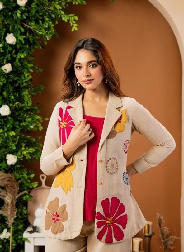 Flex Embroidered Blazer Three-Piece Set