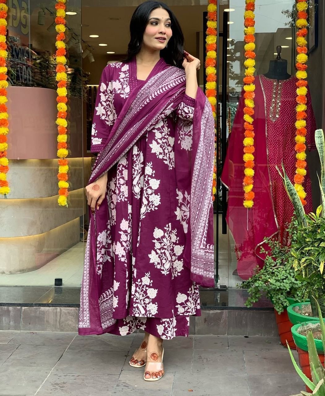 Pure Cotton Embroidered Anarkali Suit Set