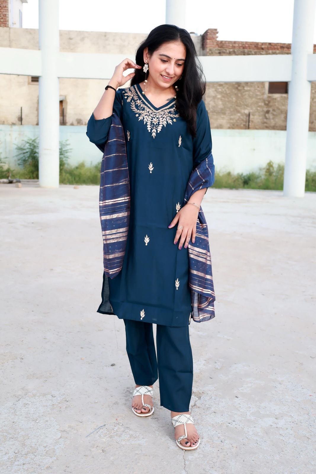 Roman Modal Silk Kurti Set with Jacquard Dupatta