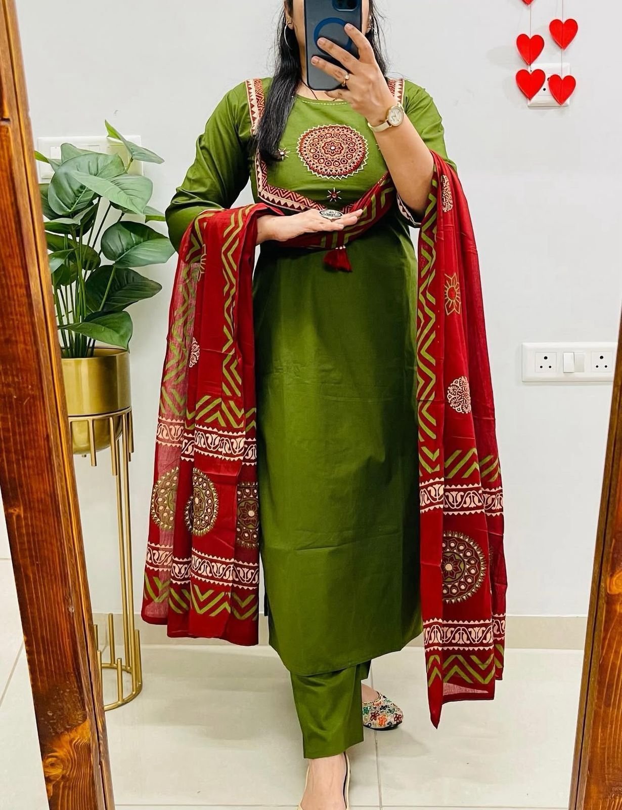 Green Handwork Cotton Suit Set