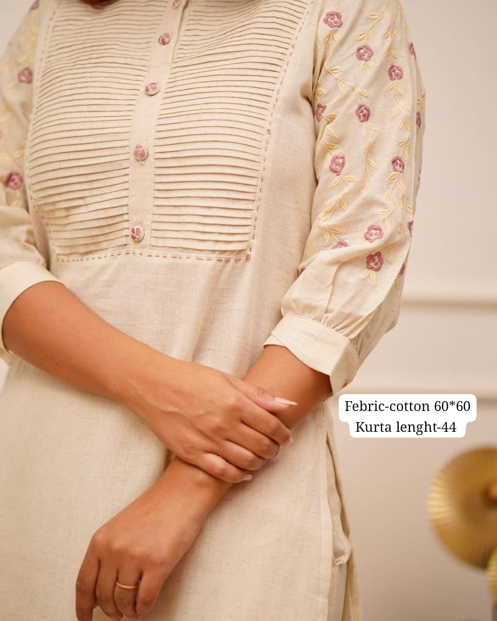White Kurti Pant Set with Embroidery & Pintex Detailing