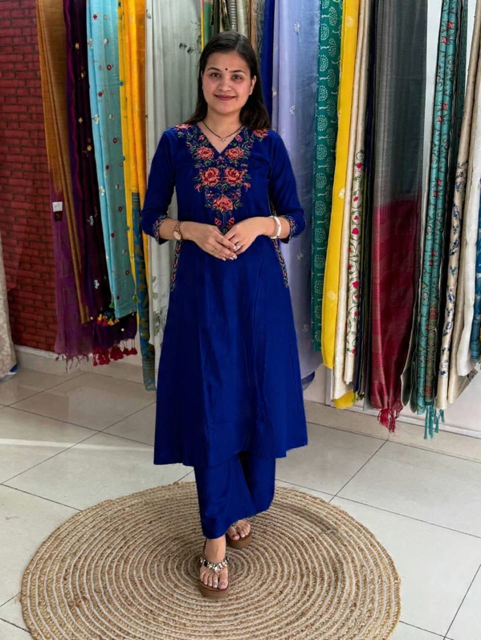 Blue Jaipur Printed Cotton A-Line Coord Set