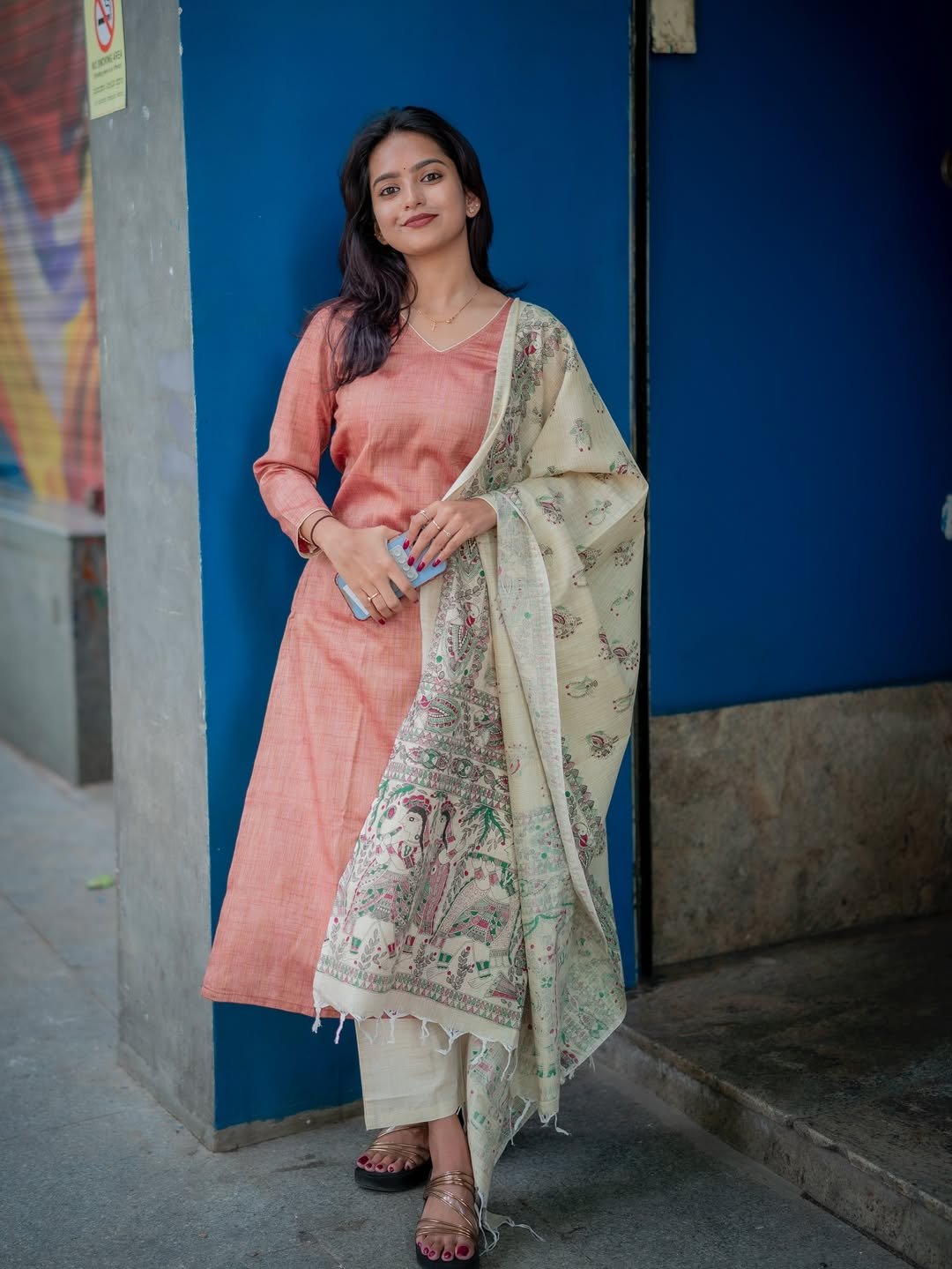 South Cotton Kurti Set with Khadi Silk Dupatta
