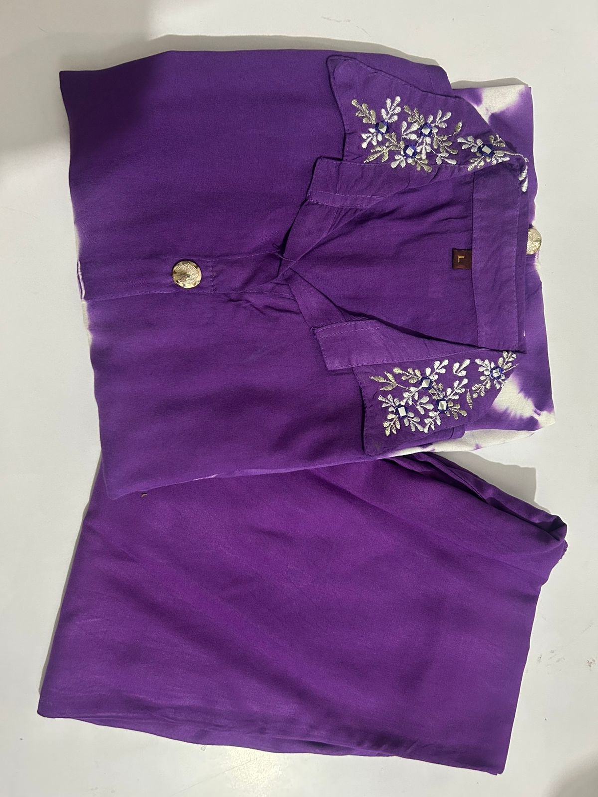 Purple  Rayon Kurti Plazo With Chiffon Dupatta