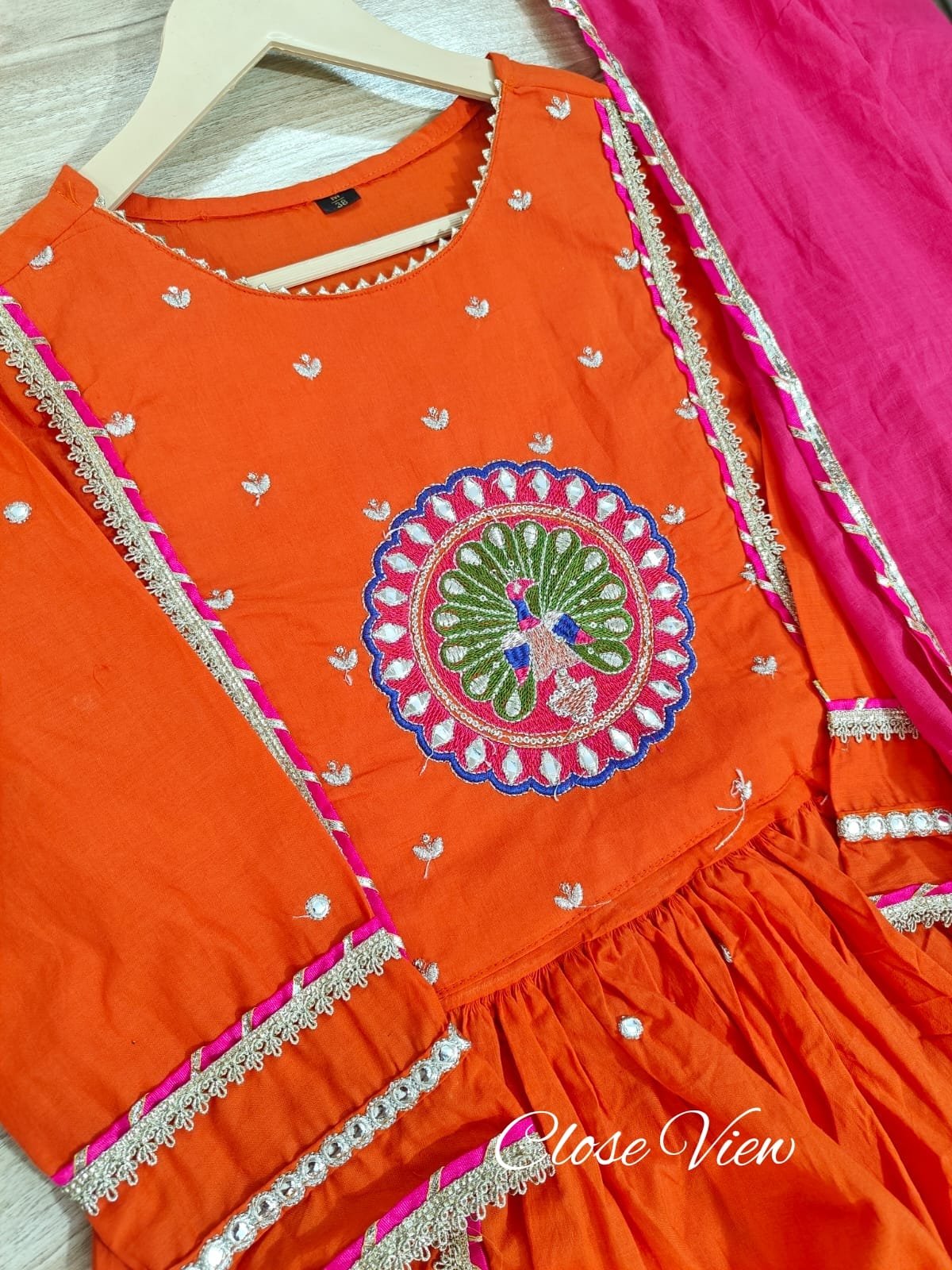 Cotton Embroidered Anarkali Suit with Dupatta