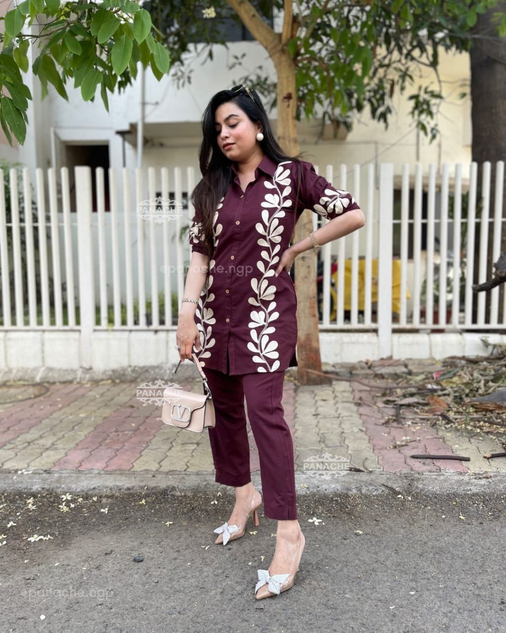 Maroon Embroidered Cotton Co-Ord Kurta Set