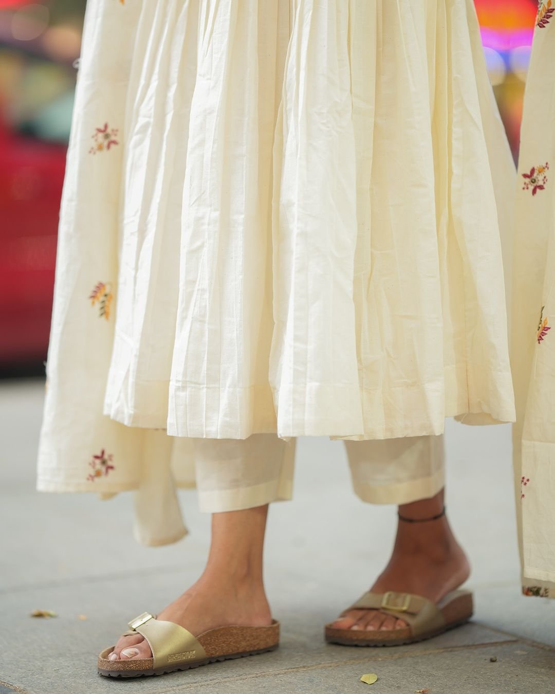 White Pure Cotton Handwork Suit Set