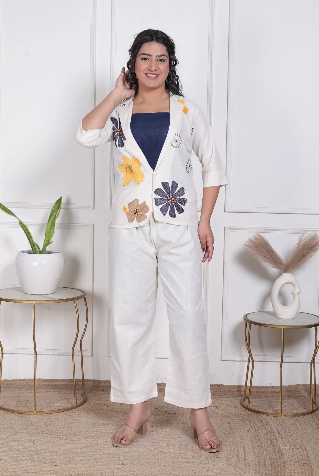 Vibrant Three-Piece Embroidered Cotton Ensemble