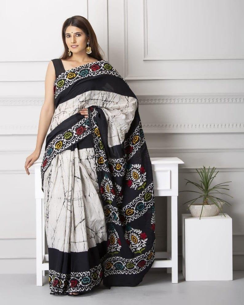 Bagru Block Printed Mulmul Cotton Saree