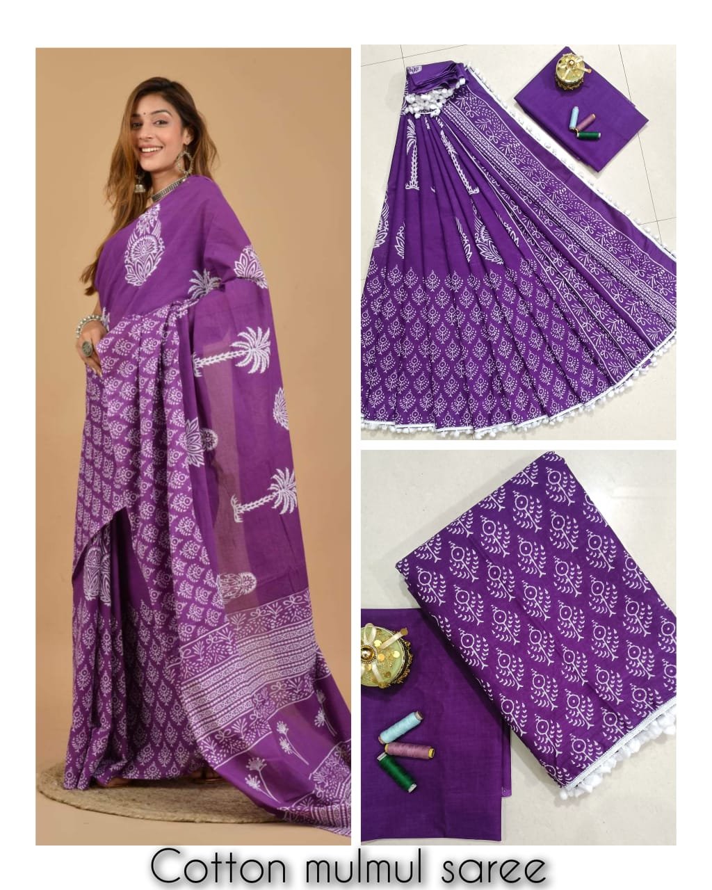 Bagru Block Printed Mulmul Cotton Saree