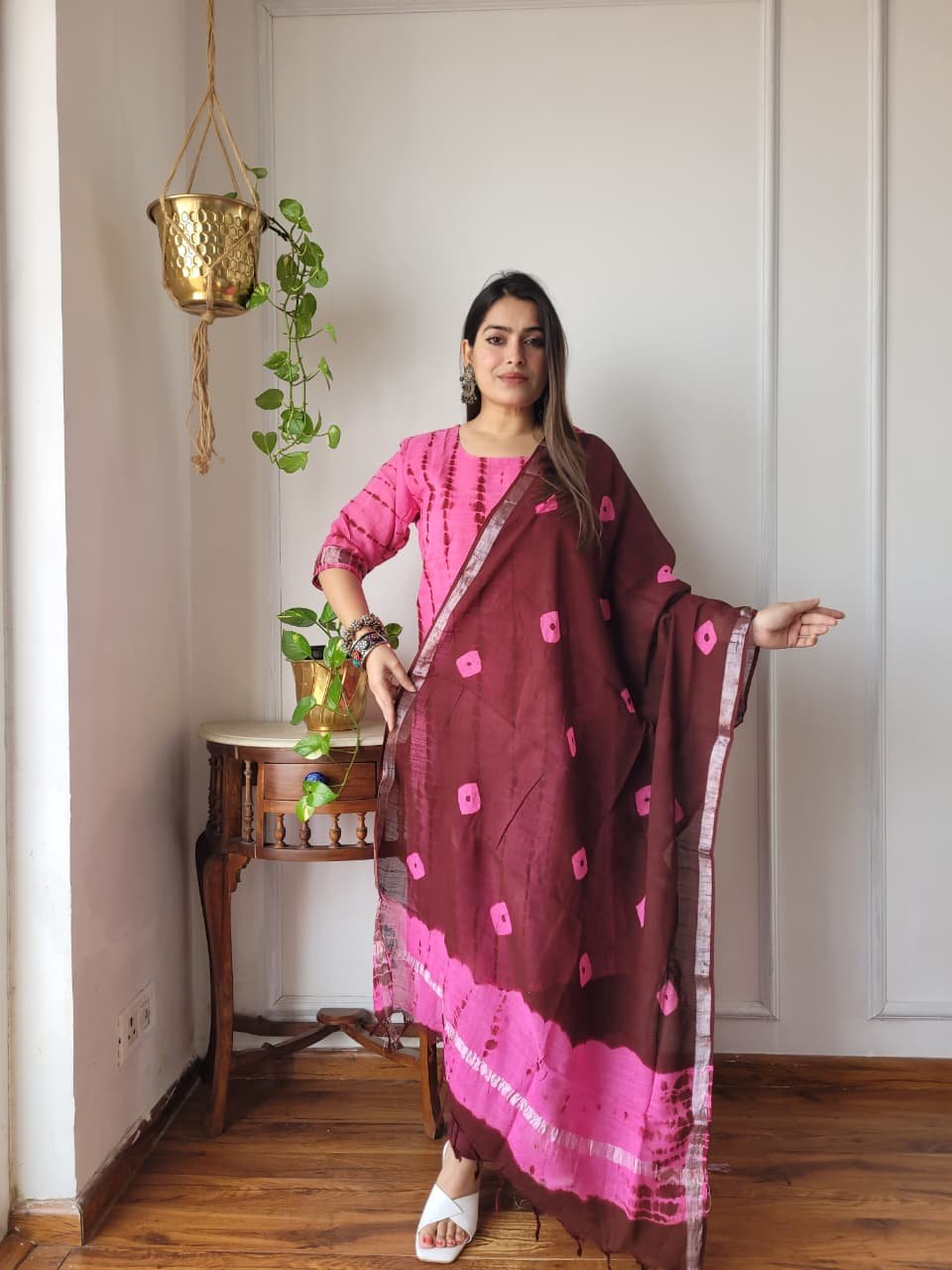 Pink Bagru Hand Block Printed Linen Suit Set