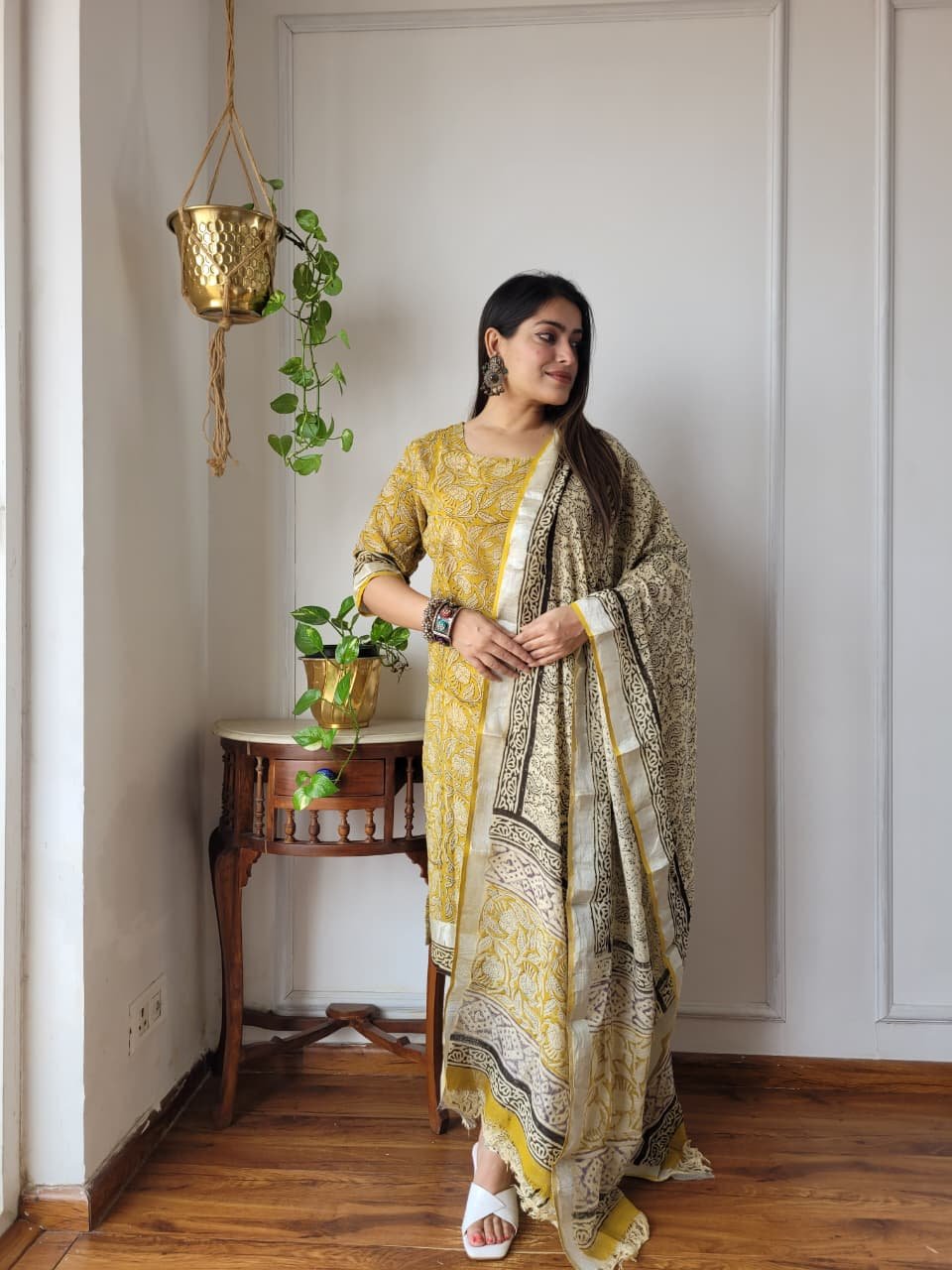 Yellow Bagru Hand Block Printed Linen Suit Set