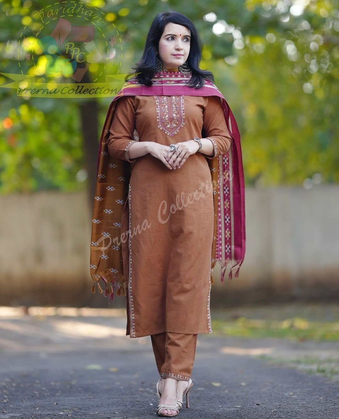 Rust Handloom Kurta Pant with Silk Dupatta