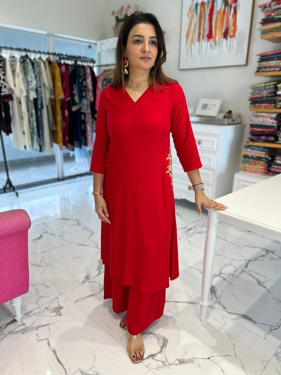 Elegant Red Layered Kurta Set