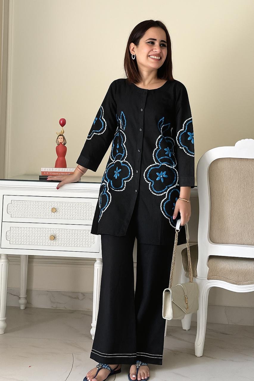 Black Cotton Embroidery Co-ords set