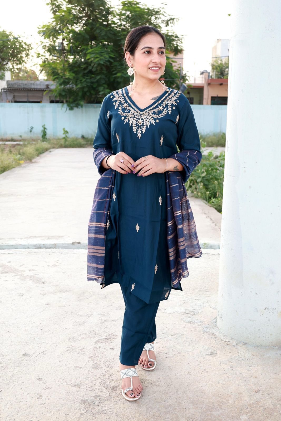Roman Modal Silk Kurti Set with Jacquard Dupatta