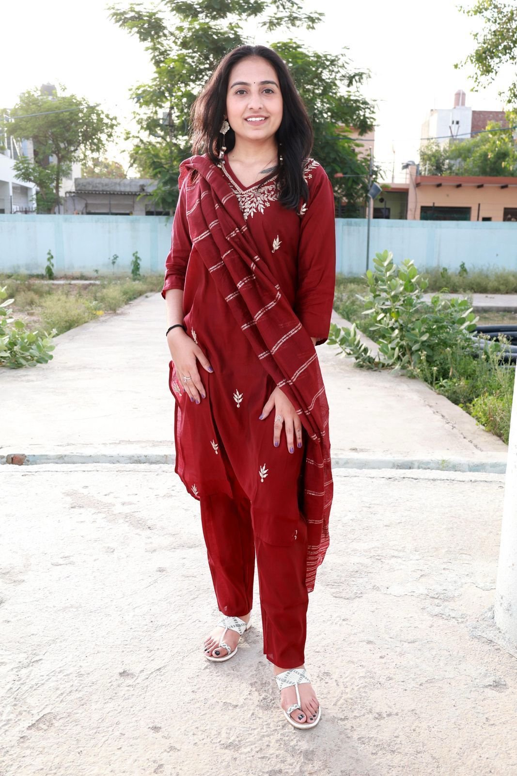 Roman Modal Silk Kurti Set with Jacquard Dupatta