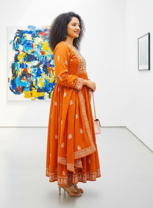 Cotton Rust color kurti Suit Set