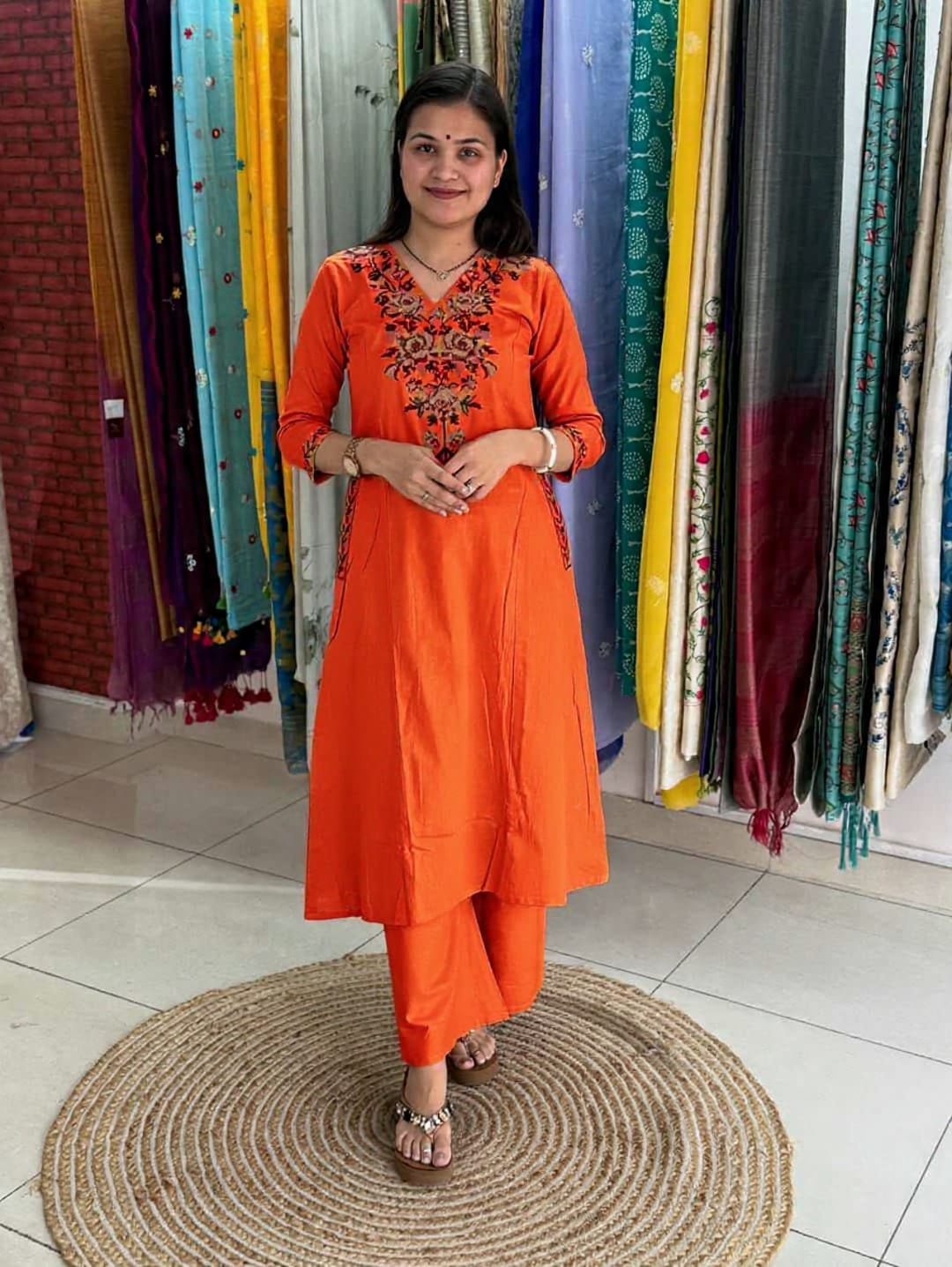 Orange Jaipur Printed Cotton A-Line Coord Set