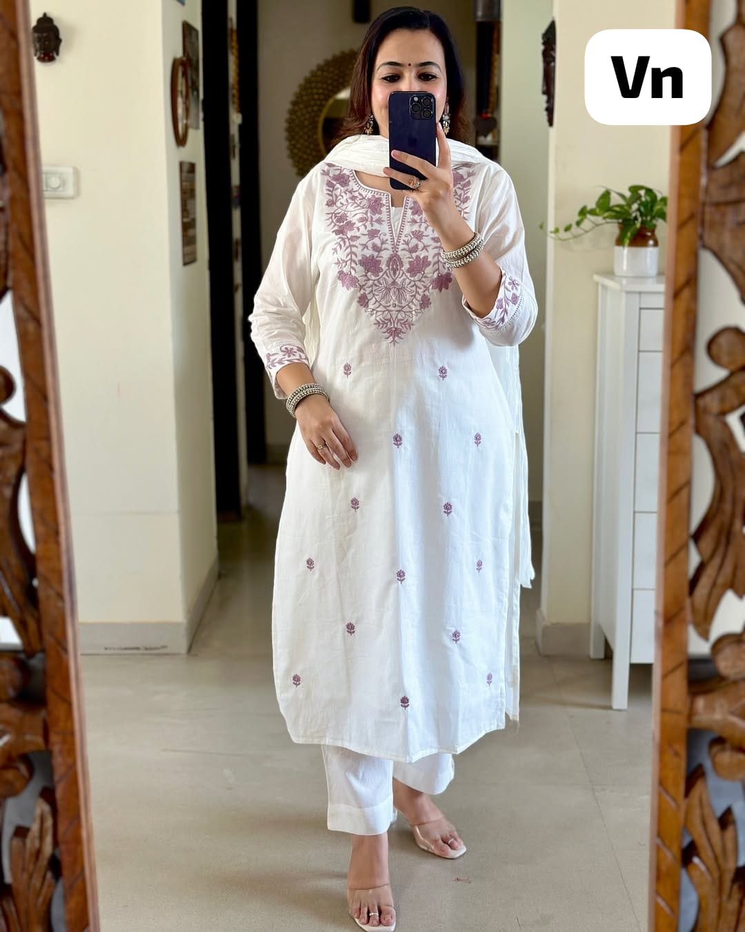 White Khadi Flex Cotton Embroidered Suit Set