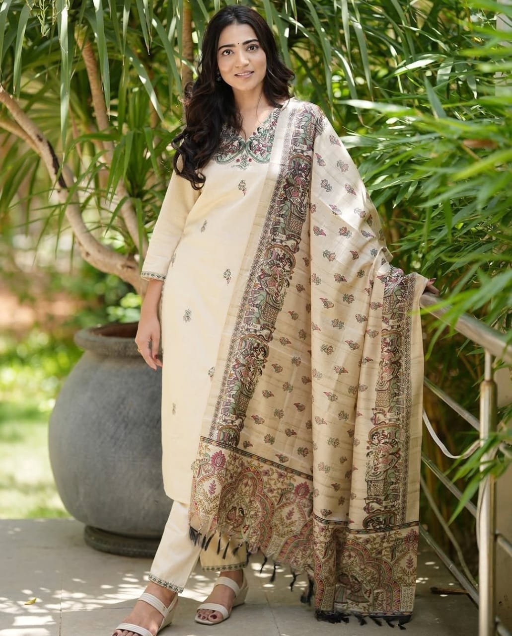 Handloom Cotton Kurta Pant with Khadi Silk Dupatta