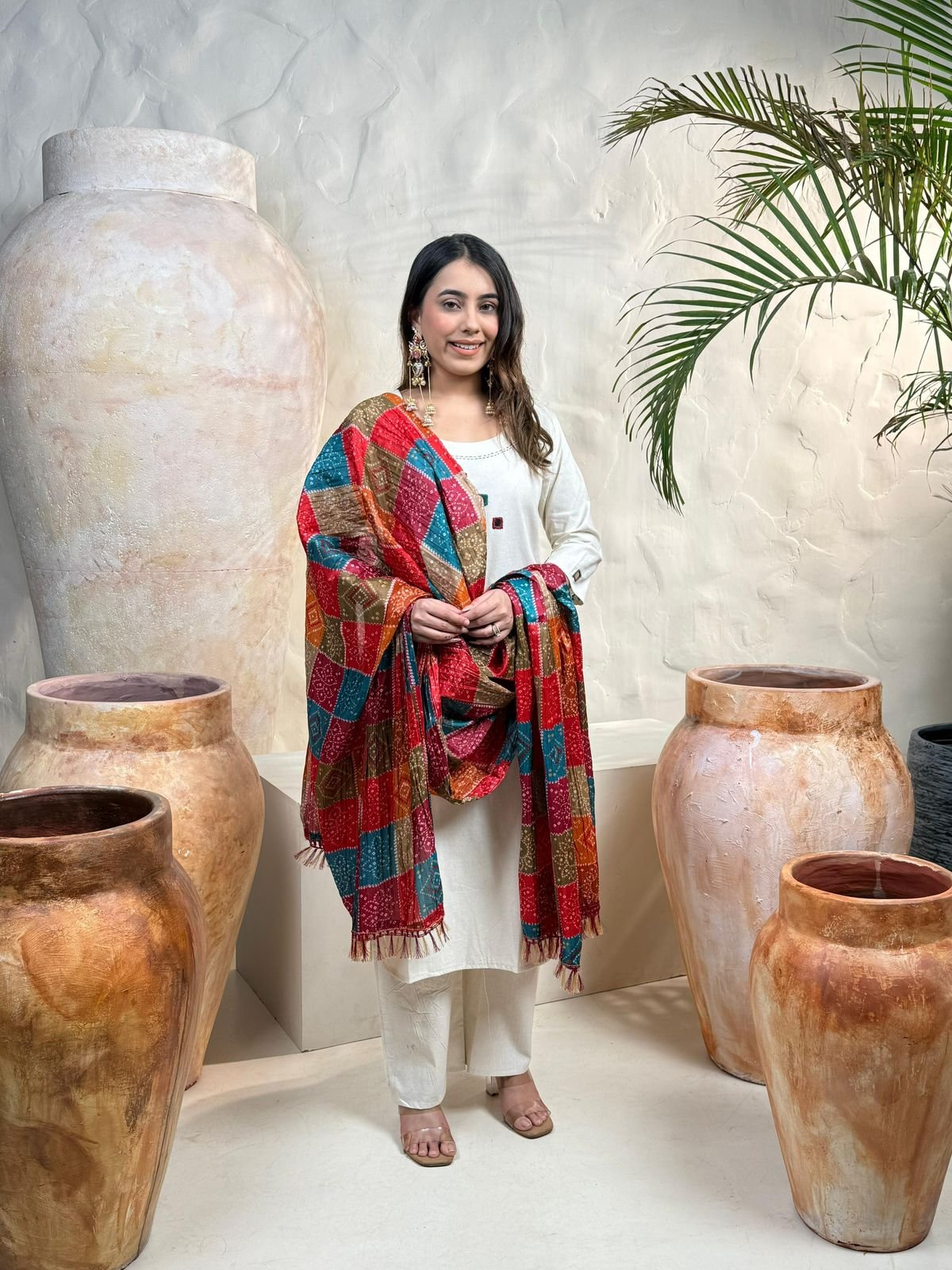 White Khadi Flex Cotton Embroidered Suit Set