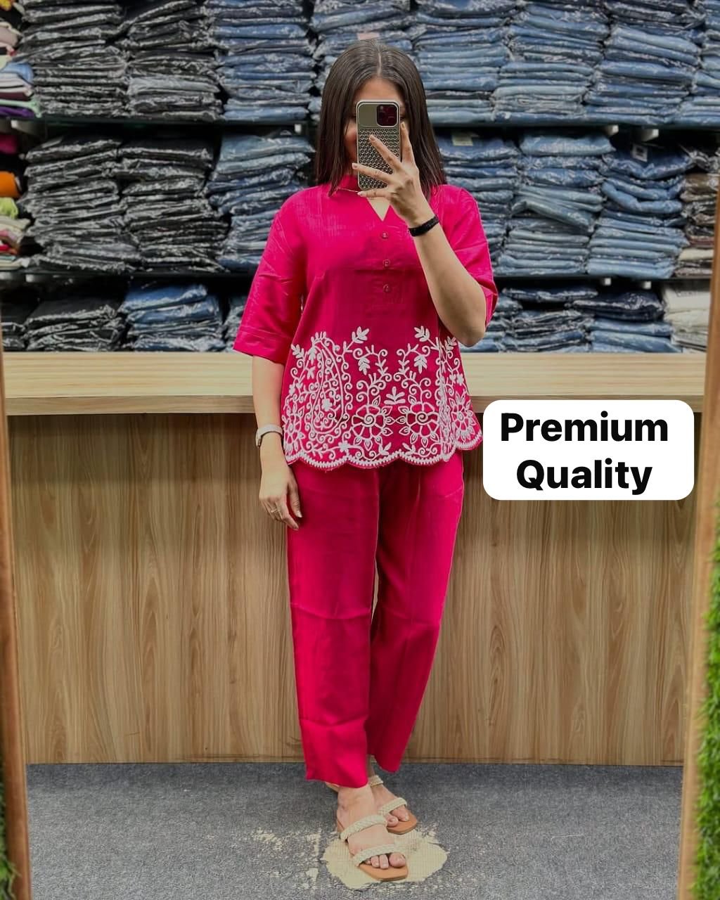 Pink Chikankari Cotton Slub Co-Ord Set