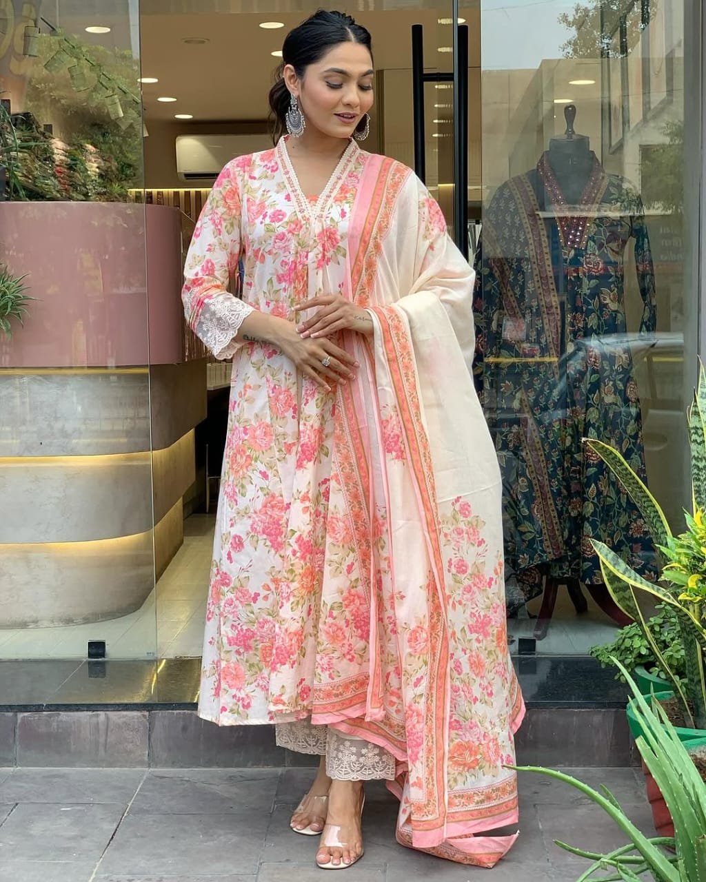 Cotton Embroidered Anarkali Kurta Set