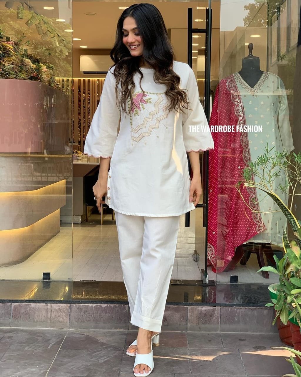 White Cotton Flex Embroidered Co-Ord Set