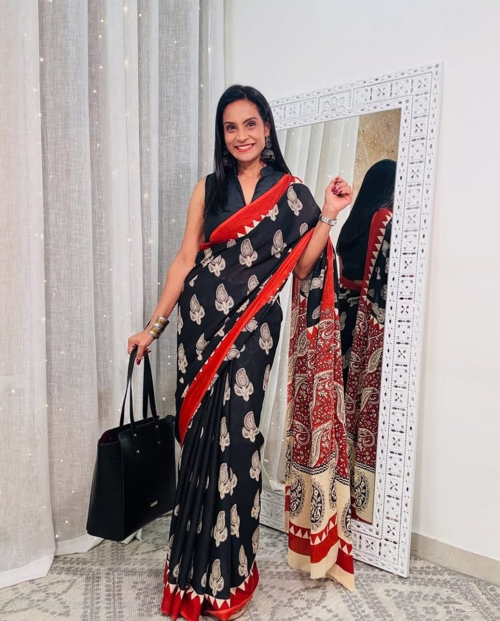 Bagru Block Printed Mulmul Cotton Saree