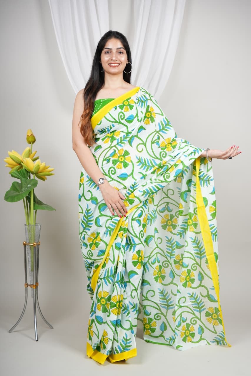 Bagru Block Printed Mulmul Cotton Saree