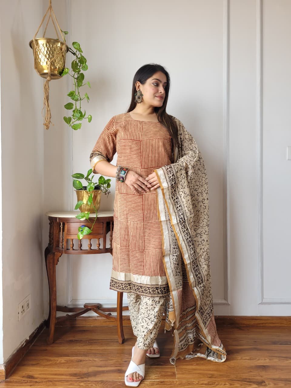 Red Bagru Hand Block Printed Linen Suit Set