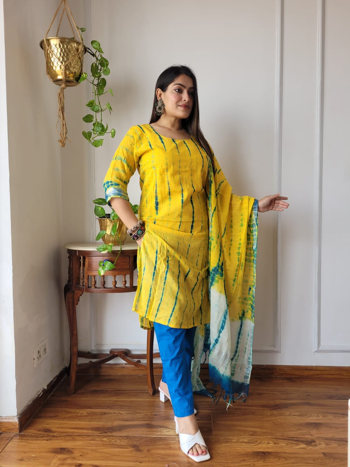 Yellow Bagru Hand Block Printed Linen Suit Set