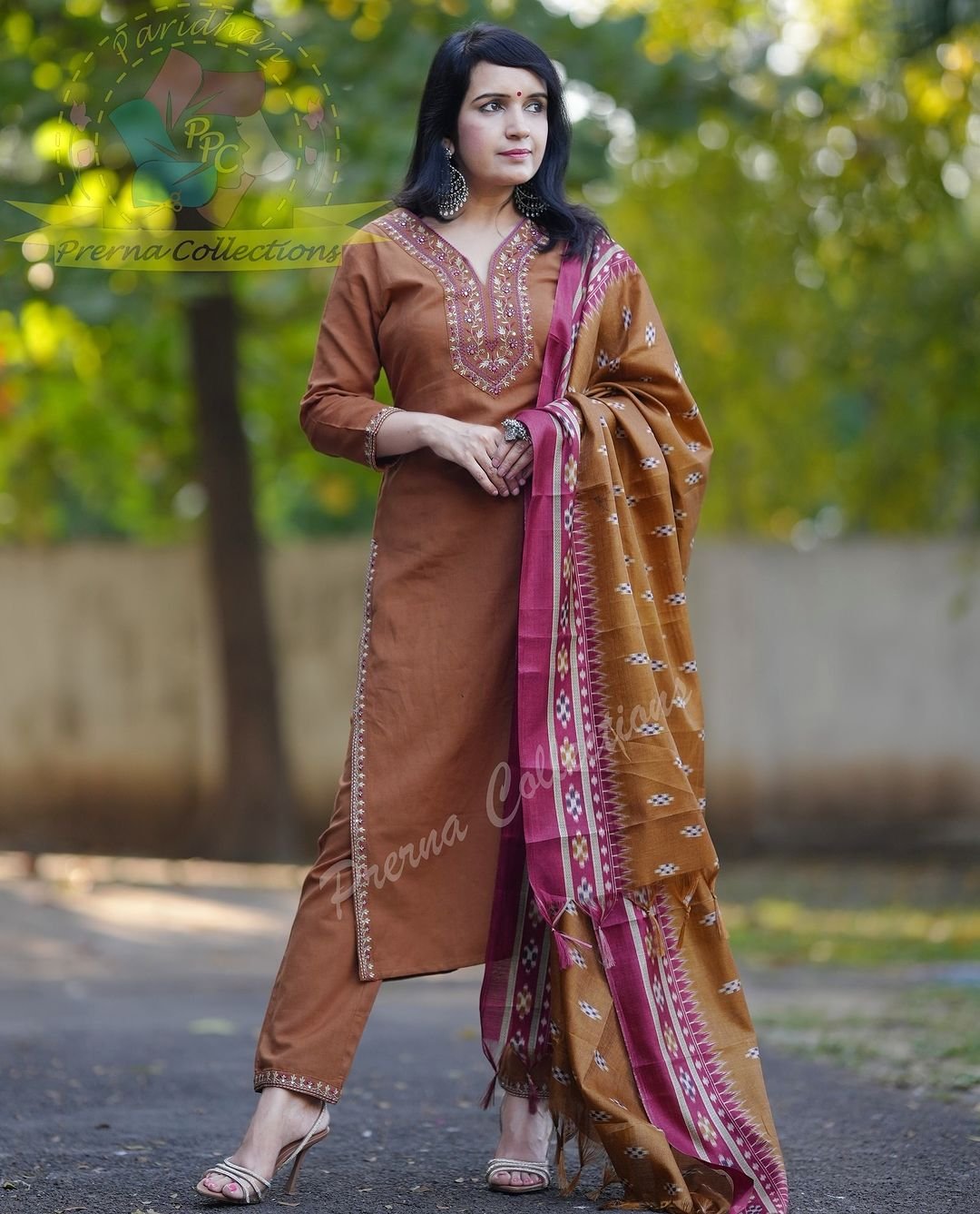 Rust Handloom Kurta Pant with Silk Dupatta