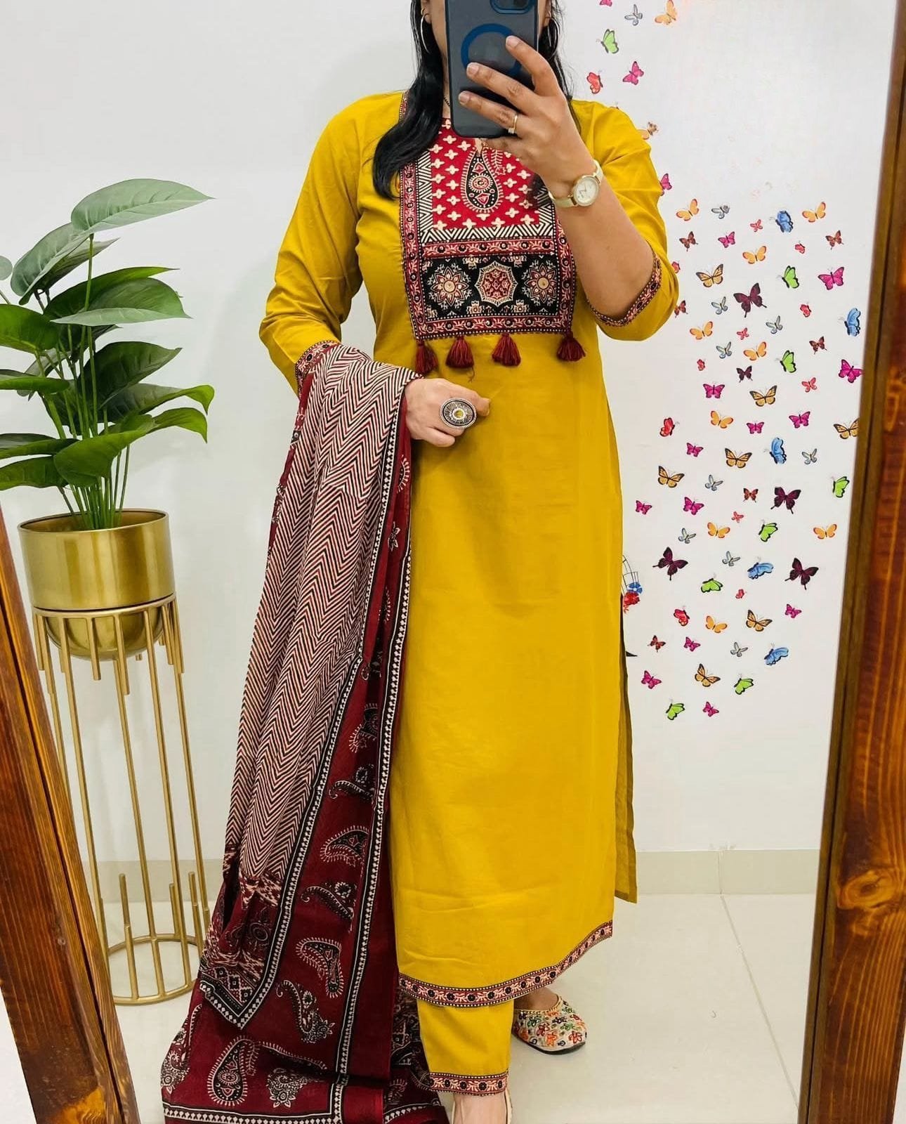 Yellow Voluminous Cotton Suit Set with Dupatta
